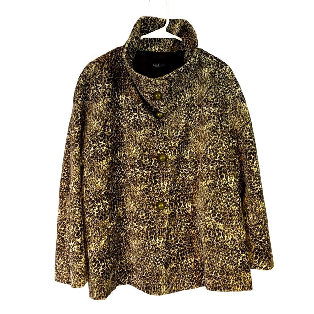 Talbots Brown Animal Print High Collar Jacket Size 14 C2